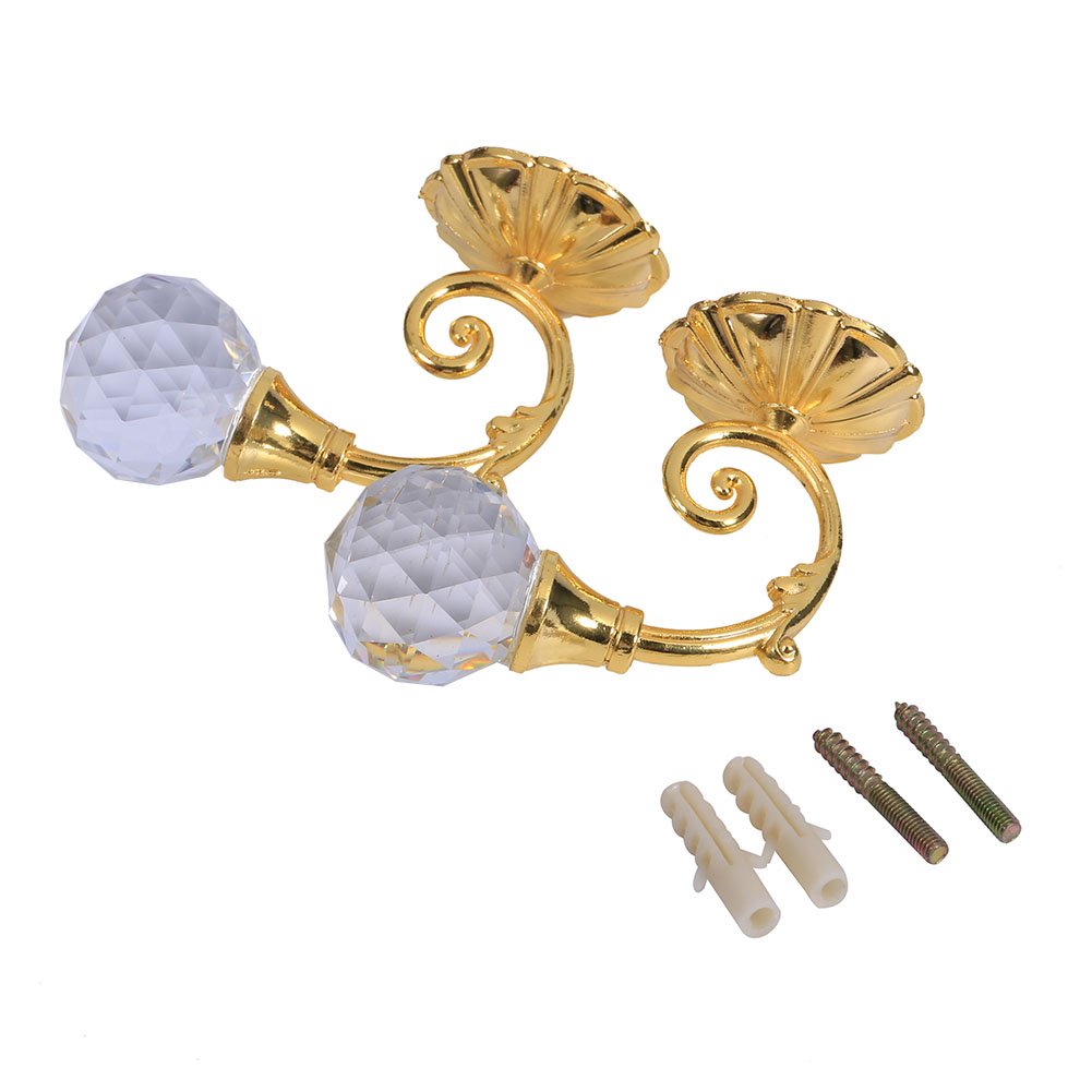 Marhynchus Crystal Hanger, 2X Heavy Metal Curtain Tiebacks with Gold Finish, Decorative Wall Mounted Window Treatment Holdbacks, 1.57x2.44 inches, 0.167 kg