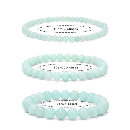 Risyfjew 4MM Handmade Aquamarine Natural Gemstone Stretch Elastic Bracelet,PE Film Anti-oxidation Packaging Natural Stone Crystal Healing Power Energy Gifts for Adult
