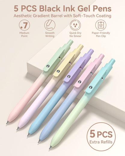 Four Candies 39 PCS Aesthetic School Supplies with Cute Pen Case, 12 Pastel Highlighters, 5 Black Ink Gel Pens, 6 Mechanical Pencils Set for Students Stationery College Essentials, Cream