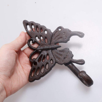 Hdtyyln Butterfly Hook, Cast Iron Wall Hooks, Heavy Duty Coat Hooks, Decorative Animal Hook for Home Kitchen Balcony Office Outdoor Garden Hanging Clothes Caps Bags Coats Daily Tools Planter, 1Pcs