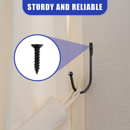 Gaahkai 12PCS Curtain Tie Back Hooks, Metal Curtain Holdbacks Side Tiebacks Wall Mounted with Screws, Black