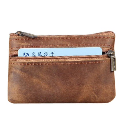 Coin Purse for Men,Coin Pouch with Zipper for Men Women,Genuine Leather Mini Coin Pocket Pouch Change Holder Mens Tray Purses Coin Purse Cash Change Wallet Key Holder Money Pouch