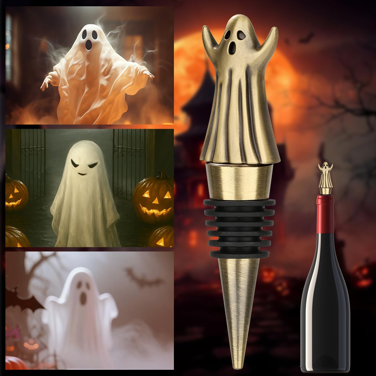 MR.BARWARE Ghost Wine Stopper – Spooky Gift for Men Women, Bronze Ghost-Shaped Bar Accessory with Gift Bag, Perfect for Halloween Birthday Fathers Day Christmas
