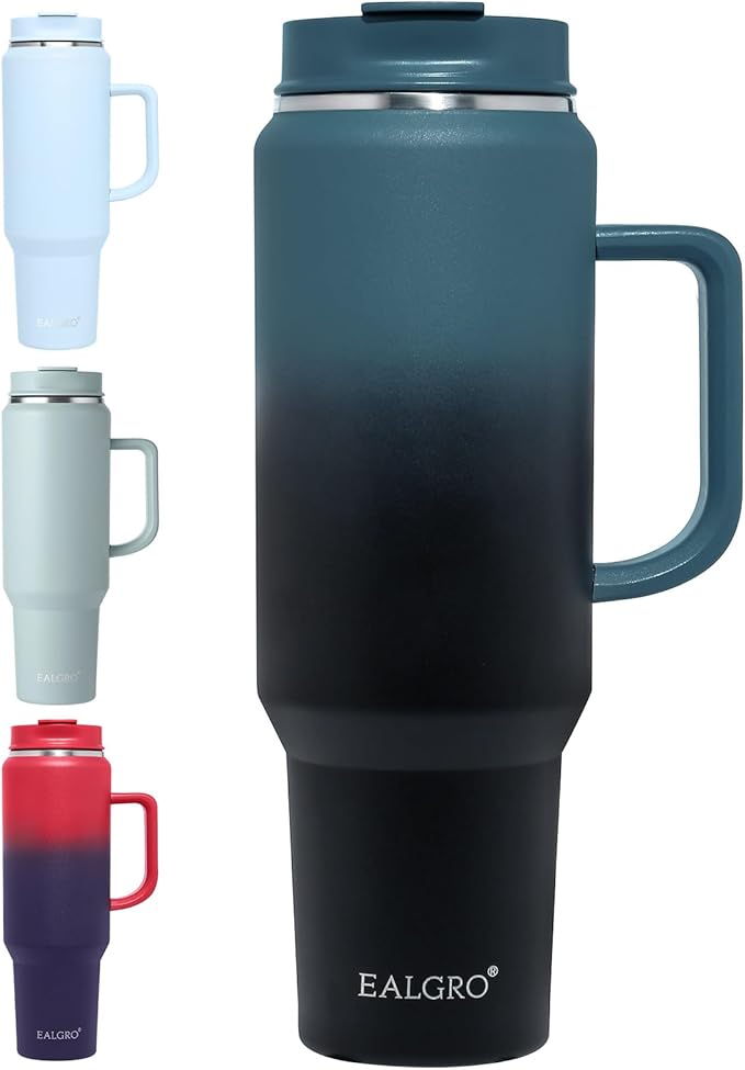 EALGRO 50 oz Tumbler with Handle, Insulated Tumblers with Lid and Straw, Large Metal Sports Water Bottle Jug, Thermal Stainless Steel Travel Coffee Mug Cup, Indigo Black