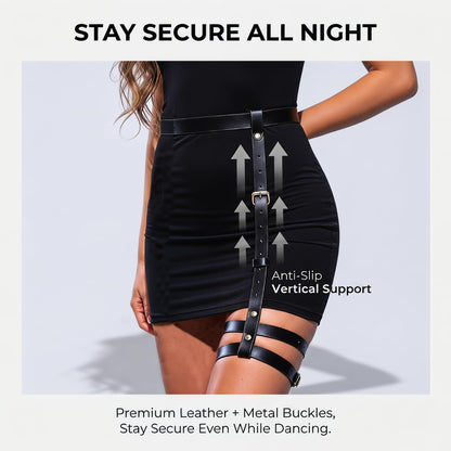 YLZZMDQSZ Leather Thigh Harness, Adjustable Thigh Belt with Alloy Buckle for Women, Black Leg Harness for Fashion Outfits Party Accessories