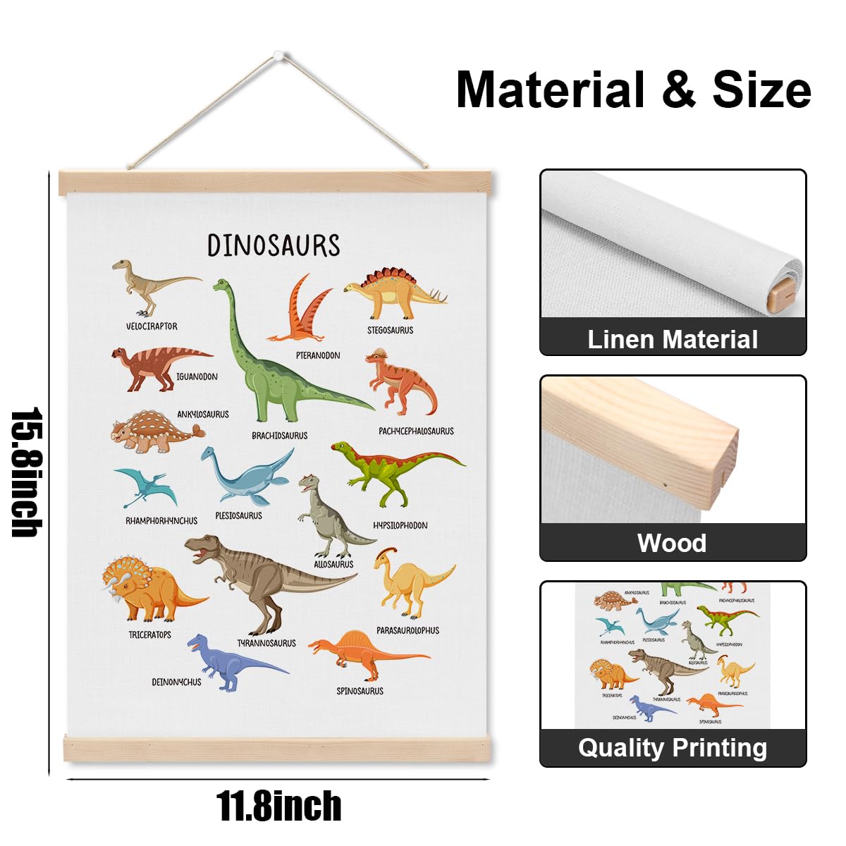 CQM Dinosaur Poster, Art Prints, Dinosaur Room Decor for Boys, Dinosaurs Decor for Classroom Boys Room Nursery Playroom, Educational Hanging Wall Decors Dinosaurs Banner Paintings Wall Decors