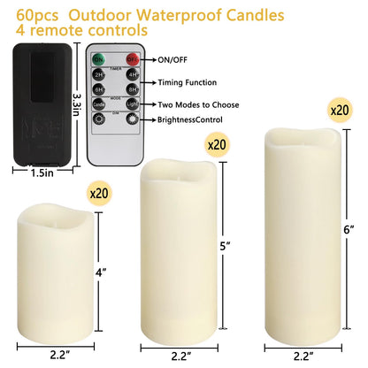 fclayvts 60-Pack LED Flameless Candles with Remote Control - Perfect for Parties, and Special Occasions (Three Sizes)