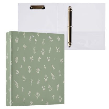 Sage Green Round Ring Binders 1.5 Inch Flowers Sunflower Daisy Leaves 3 Ring Clipboard Binder for Office School Work Supplies File Folder 200 Sheet Capacity Easy Open