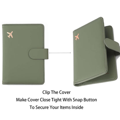 Melsbrinna Premium Leather Passport Holder Covers Case, Waterproof Rfid Blocking Travel Wallet Passport Holder with Pen Holder, Cute Passport Book for Women/Men (Simplicity, AE-Moss green)