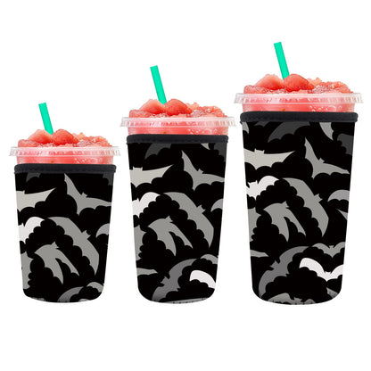 DAORJWL 3 Pack Reusable Insulated Neoprene Sleeve for Iced & Hot Drinks, Cute Durable Iced Coffee Cup Sleeve, Beverage Holder for Iced Coffee Cute Blck Bats