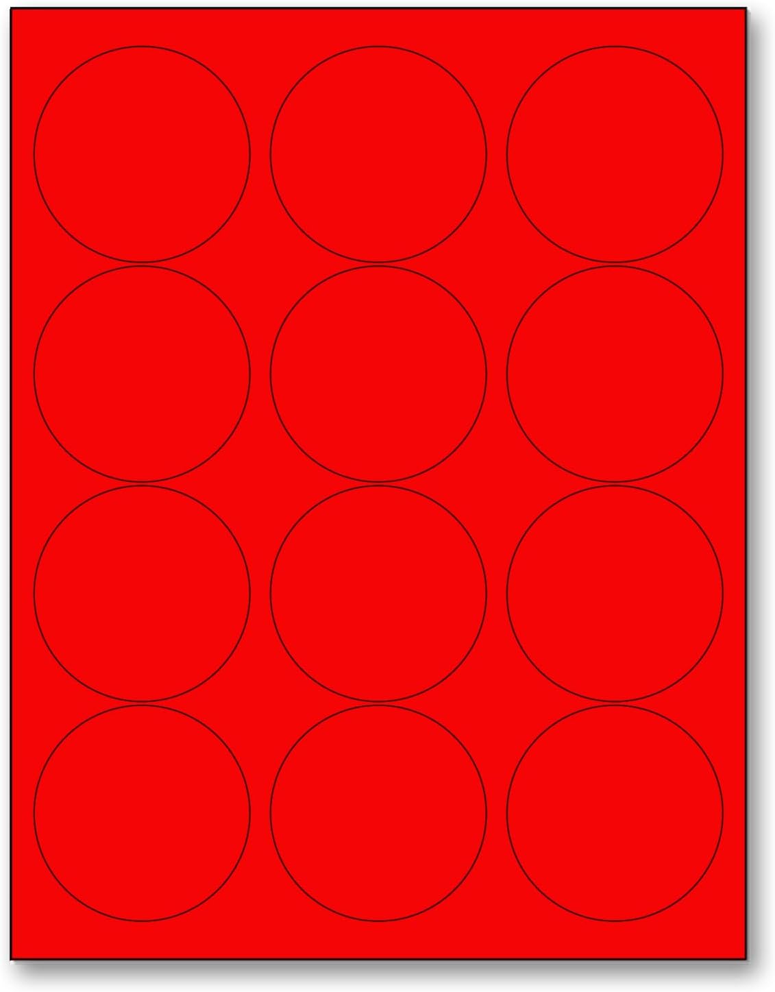 NextDayLabels - 8-1/2 x 11 Neon Color High Light Fluorescent Labels for Laser & Inkjet Printer (RED Fluorescent, 2.5" Round - 12 Per Page | 300 Labels)
