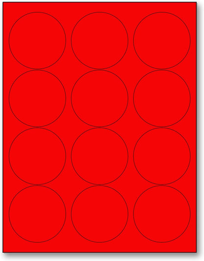 NextDayLabels - 8-1/2 x 11 Neon Color High Light Fluorescent Labels for Laser & Inkjet Printer (RED Fluorescent, 2.5" Round - 12 Per Page | 300 Labels)
