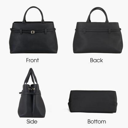 DONNAIN Full-Grain Cow Leather Top Handle Satchel, Tote Bag for Women Work and Shoulder Crossbody Bag with Adustable Strap (Black)