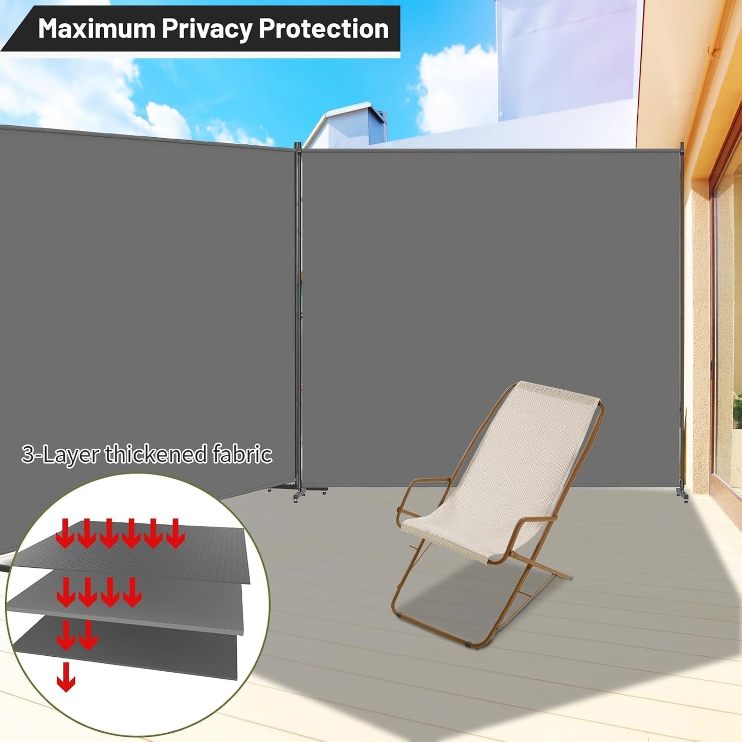 Room Divider, 72x72Inch Large Single Panel Privacy Screen,Thickened Fabric,Free Standing Partition Wall for Room Separation,Portable for Office,Bedroom,Patio,Gray