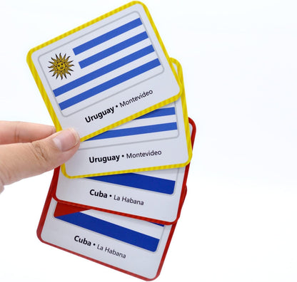 Menique Flags of the Americas Memory Matching Game – Spanish Edition – 70 Cards (35 Pairs) with Flags, Countries & Capitals – Educational Matching Game in Spanish for Kids and Adults
