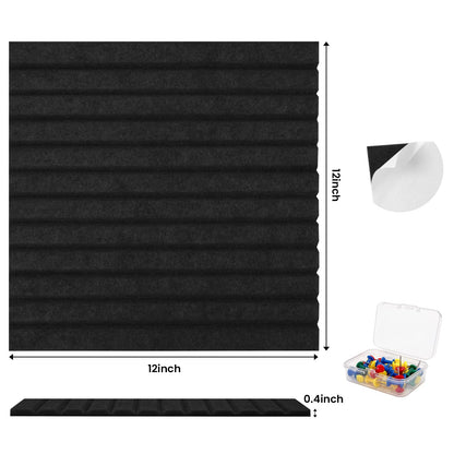 TOMAIX 12-Pack Felt Bulletin Boards (11.8" x 11.8") – Self-Adhesive Wall Tiles with Pushpins; Ideal for Offices, Classrooms, and Home Decor; for Posting Notes, Photos, and Memos(Black)