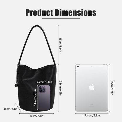 LuyaVogue Shoulder Bag for Women, Soft Leather Fall Trendy Designer Bag, Handle Bucket Bag with Pocket (Black)