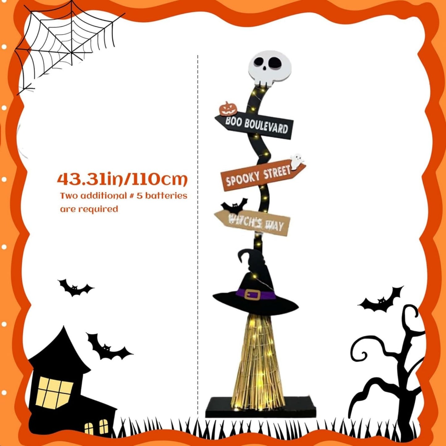 LEIQI Halloween Decorations Lighted Wooden Witch’s Broom for Outdoor Indoor Porch Yard Decors Halloween Witch