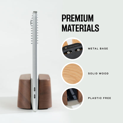 COREMINDED Adjustable Vertical Laptop Stand for Desk, Wooden Laptop Holder, MacBook Pro Stand, Wood Mac Air Dock (Solid Walnut)