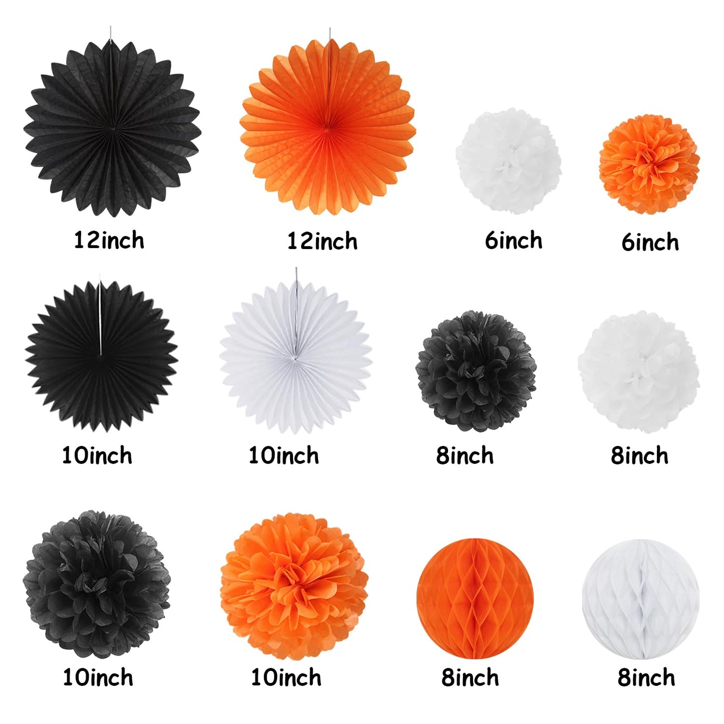 Orange Black Happy-Halloween Party Decorations - 13PCS Spider Web Bats Streamers Banner ,Paper Flowers Lanterns Tissue Pom Poms Fans, Classroom Birthday Bachelorette Hanging Supplies Decor Hugfond