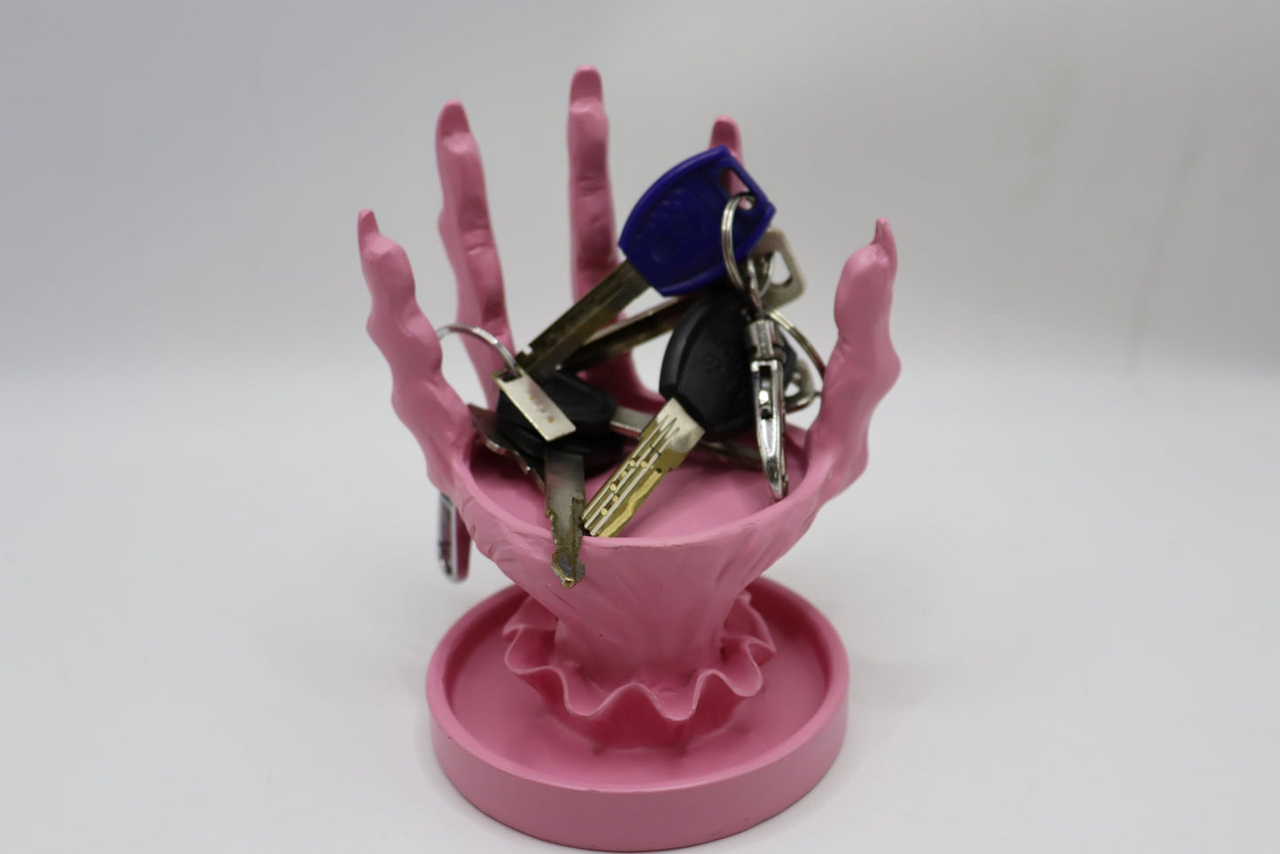 Gothic Ring Display Stand, Skeleton Hand Decor Witch Hand Jewelry Holder for Rings Bracelets, Halloween Candle Holder Resin Jewelry Organizer, Gothic Home Decor and Holiday Gifts for Women (Pink)