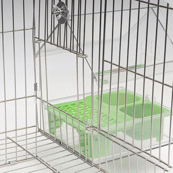 Pull-Out External Parrot Feeder, Hanging Wild Bird Seed with Squirrel Proof Tray, Acrylic Transparent Bird Bath Tub, Easy to Refill and Clean, Food Dispenser for Balcony Garden Fence (White)