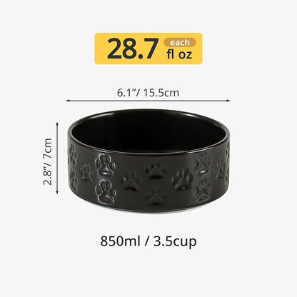 Ceramic Dog Bowl Set, Double Bowls, Non-Slip, 6 inch, Black | Microwave and dishwasher safe ceramic bowls, 3.5 cup capacity for food and water, easy to clean, for small to medium dogs