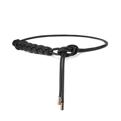 CHIC DIARY Women Braided PU Leather Rope Belt Adjustable Thin Waist Belt Boho Waist Wrap for Dresses