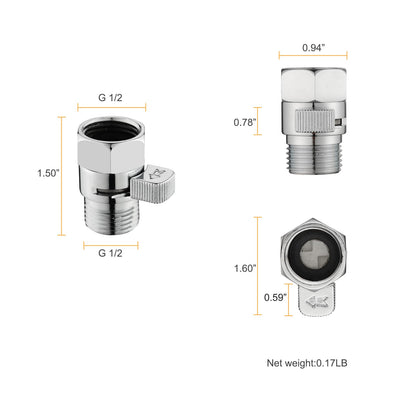 Chrome Water Flow Control Valve, G1/2" Shower Head Flow Control Valve, Brass Shut Off Valve for Handheld Shower, Water Pressure Regulator Replacement for Shower System