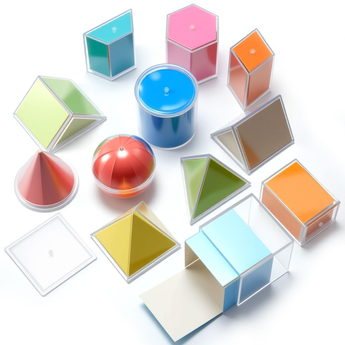 Faccito Geometric Solids 3D Shapes & 2D Folding Nets Folding Shapes Early Math Multicolored Blocks Manipulatives and Geometry Set for Classroom Homeschool Math Teacher Supplies(12 Styles)