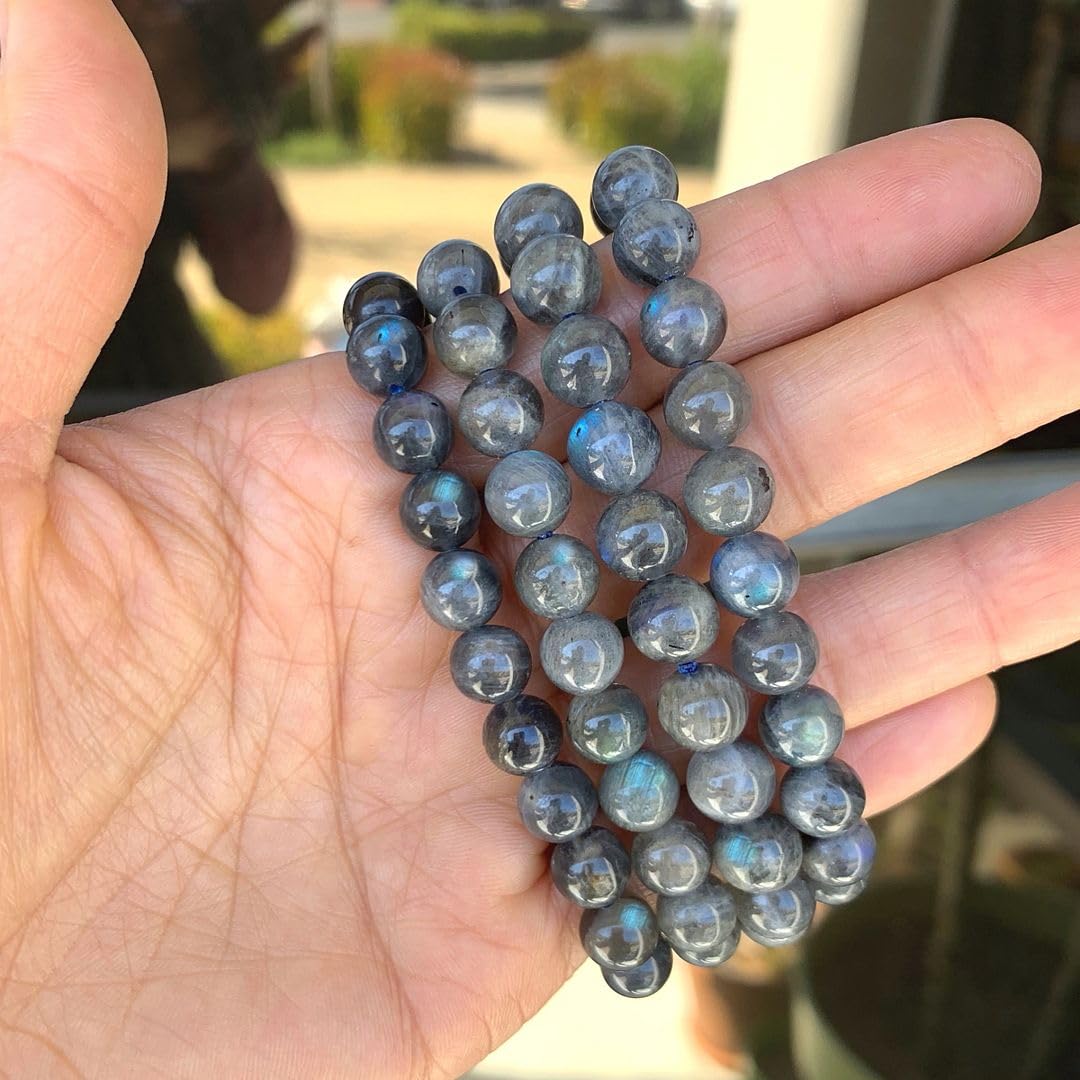 Adabele Real Natural Grade A Labradorite Gemstone Beaded Bracelet 7.5 inch Stretch Chakra Healing Crystal Stone Jewelry Women Mom Gift (Unisex) GB8-B10