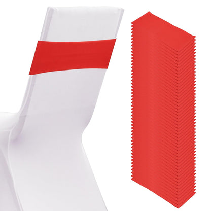 PATIKIL Premium Spandex Chair Sashes Bows, 50 Pcs Elastic Stretch Chair Cover Band Ties with Slider Buckle for Birthday Party Banquet Wedding Decoration, Bright Red