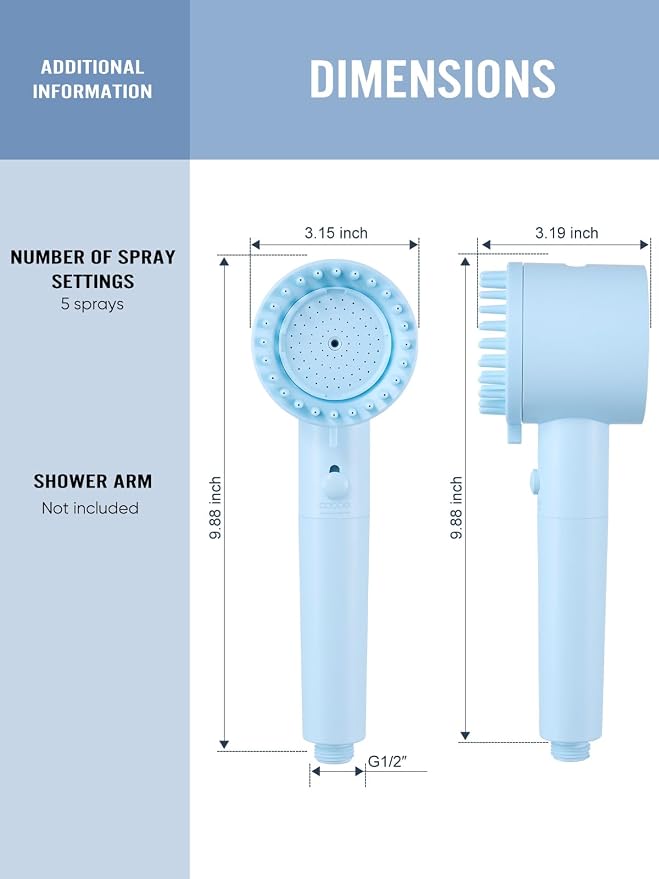 Cobbe Filtered Shower Head with Handheld, 5-mode Showerhead with Filters, Built-in Power Wash for Hard Water - Remove Chlorine - Reduces Dry Itchy Skin, Blue
