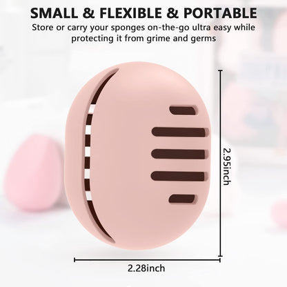 2 Pcs Makeup Sponge Holder,Double-Sided Breathable Silicone Beauty Blender Holder for Travel or Daily,Shatterproof Make-up Travel Case Quick Drying Easy to Carry,Grey+Pink