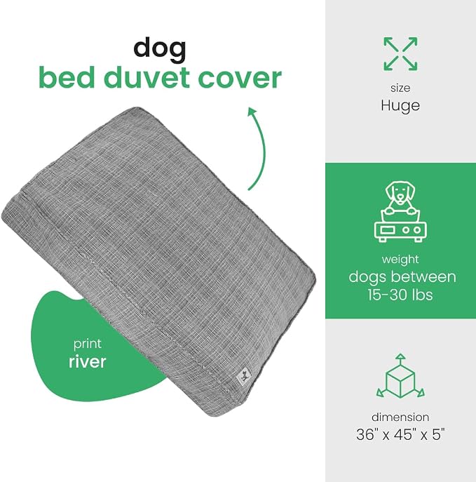 Molly Mutt River Dog Bed Duvet Cover, 100% Cotton Canvas Cover for Dog, Puppy, or Cat Bed, Durable, Washable, and Free of Harmful Chemicals, Medium/Large, 27"x36"x5"