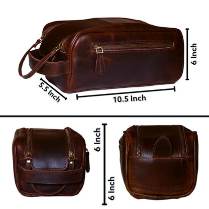 Leather Toiletry Bag With Waterproof Lining 10" King-Size Handcrafted Grooming Kit, Unisex Travel Toiletry Bag, Leather Shaving & Bathroom Organizer, Gift for Men & Women (Combo of 4 Items)