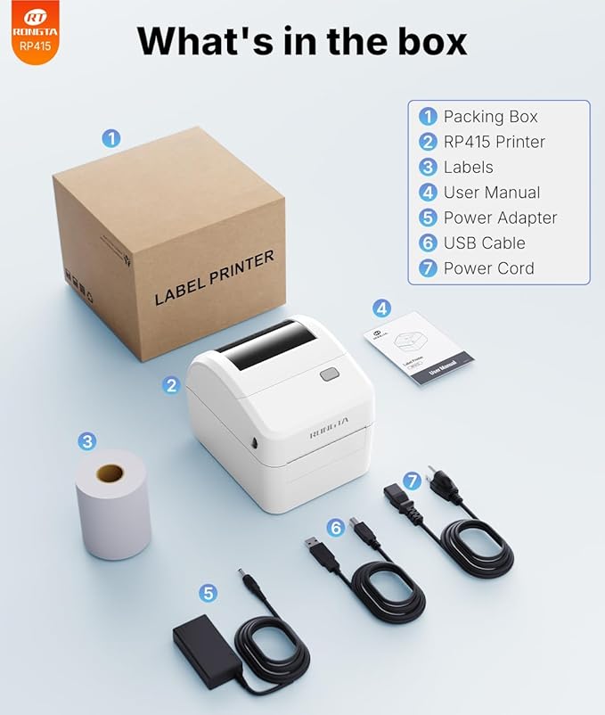 Rongta Bluetooth Thermal Shipping Label Printer, Wireless 4x6 Label Sticker Printer for Shipping Packages, Support Android, iPhone, Widely Used for Amazon, Ebay, Shopify, Etsy, UPS, White