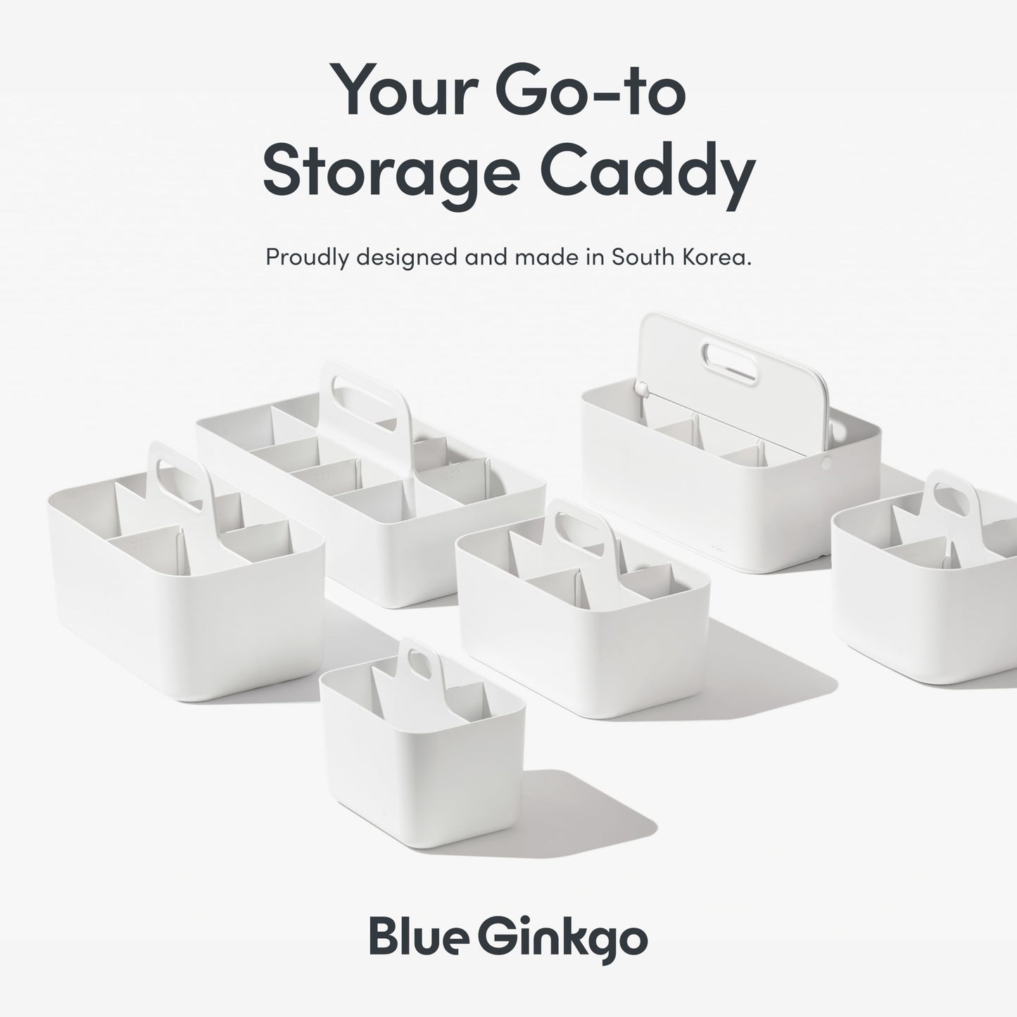 BLUE GINKGO Stackable Organizer Caddy – Korean-Made Portable Tote for Bathroom, Office, Crafts, or School Supplies (Rectangle, Gray)