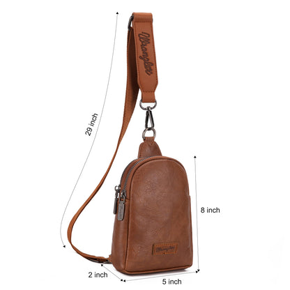 Wrangler Small Sling Bag for Women, Leather Crossbody Bags Cross Body Purse Fanny Packs with Adjustable Strap, WG-HB-87-210-BR