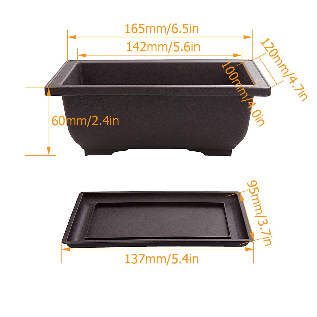LANIAKEA 12 Pack Bonsai Pot with Trays 6.5 Inch Nursery Pots with Drainage Plastic Bonsai Training Pots for Home Furnishings Décor Flower Nursery Brown