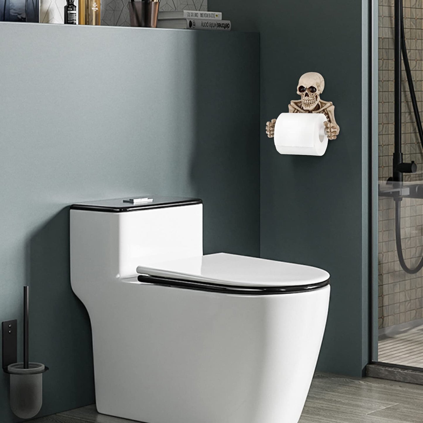 Sumnacon Skull Toilet Paper Holder, Resin Wall Mount Toilet Paper Roll Holder- Evil Skeleton Toilet Paper Holder Dispenser Wall Decoration for Halloween, Gothic, Ghost Festival