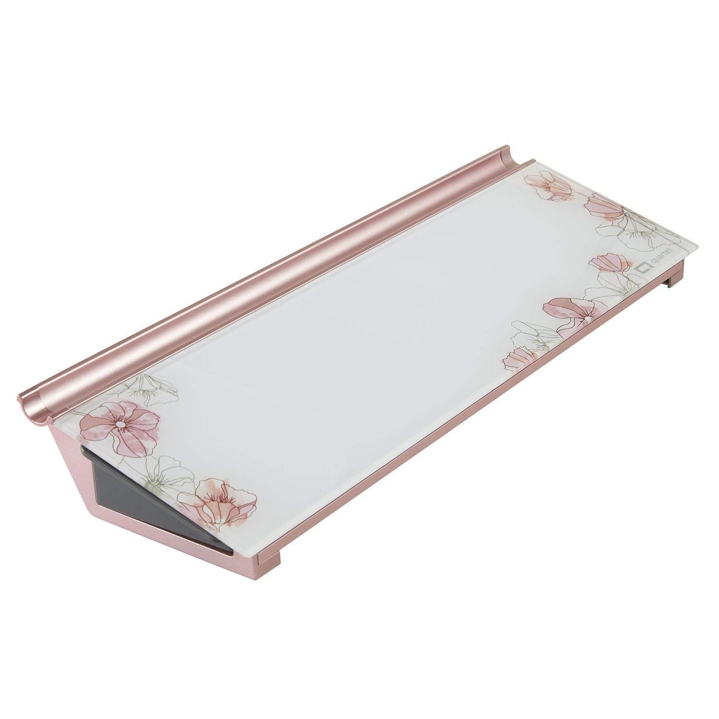 Quartet Glass Dry Erase White Board 18"W x 6"H, Compact Desktop Whiteboard with Storage Drawer, Floral (GDP186P)