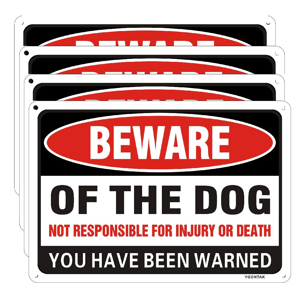 4Pcs Beware of Dog Sign 10 X 7 Inch Aluminum Alloy UV Print Reflective Beware of Dog Signs for Indoor Outdoor