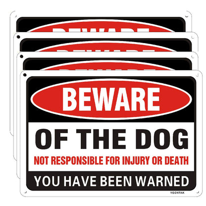 4Pcs Beware of Dog Sign 10 X 7 Inch Aluminum Alloy UV Print Reflective Beware of Dog Signs for Indoor Outdoor