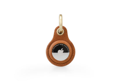 Habac Studio Airtag Keyring Genuine Leather with Brass Key Tags. Apple Airtag Holder Luggage GPS Tracker Dog Airtag Case Keychain (Brown)