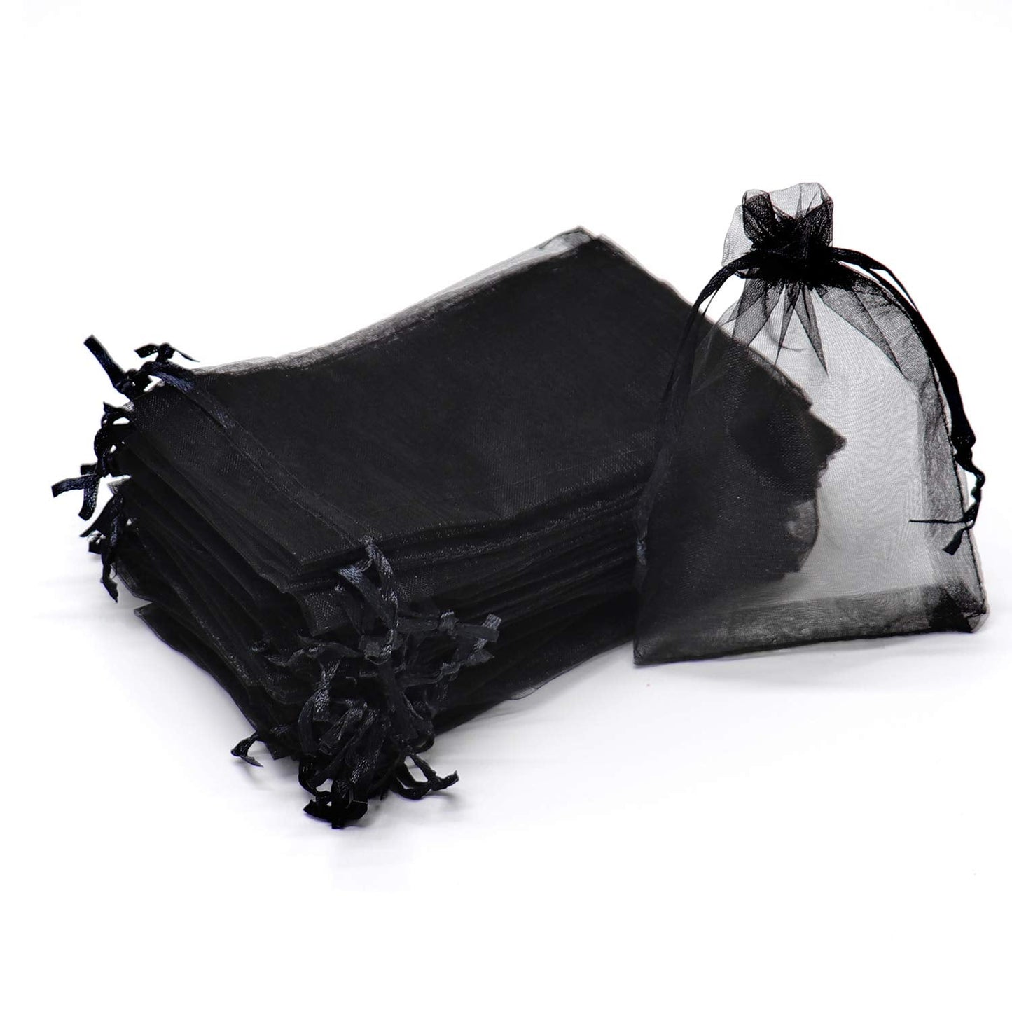 Bezall 100Pcs Black Organza Bags 3.5x4.5 Inch, Small Mesh Bags Drawstring Jewelry Candy Pouches Funeral Halloween Party Favor Bag