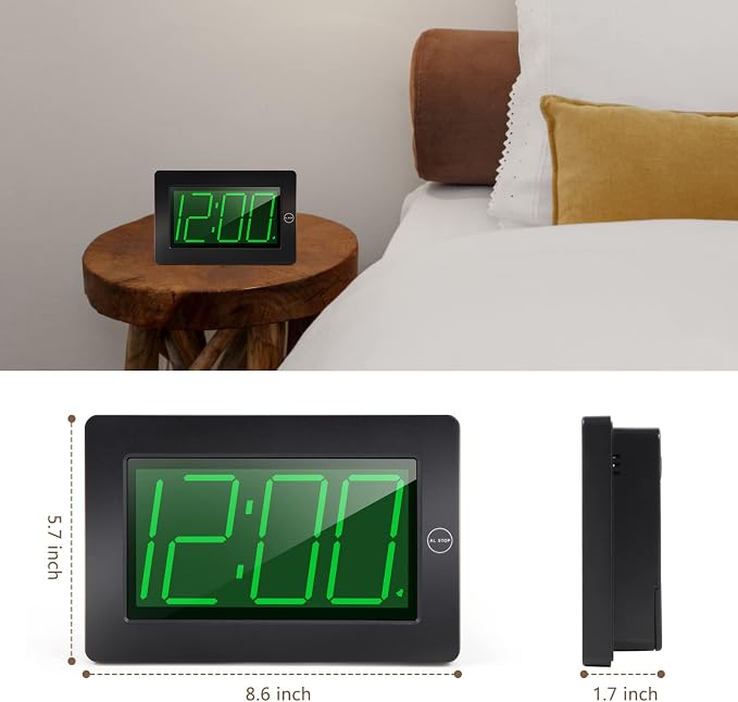 Alarm Clock, Wall Clock, Digital Clock, 3" LED Digit Display, Adjustable Brightness, Auto Night Mode, Auto Alarm Volume Increasing, Wall-Mount & Table-top