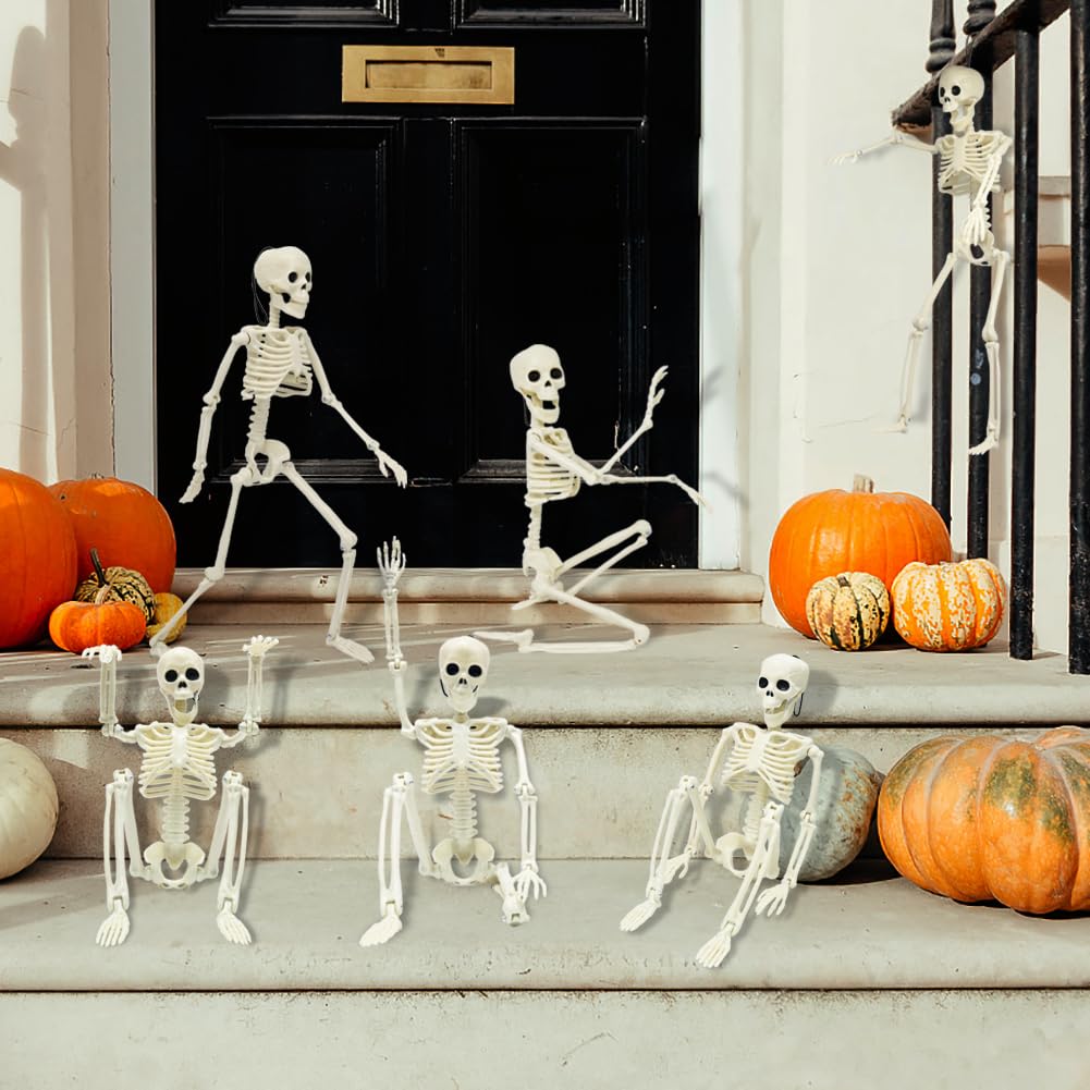 UMEELR 6Pcs Posable Plastic Skeletons, 16" Halloween Hanging Skeleton with Movable Joints Small Human Body Skeleton for Yard Patio Lawn Garden Props Halloween Spooky Party Decor