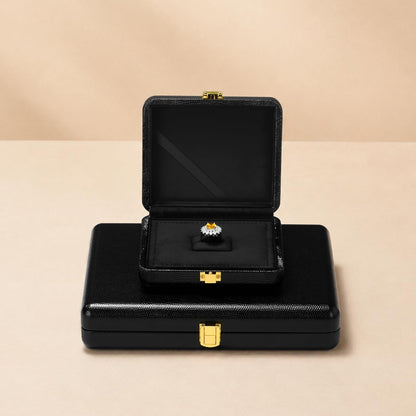Oirlv Black Leather Jewelry Set Box with Gold Clasp, Luxury Velvet Lined Organizer for Rings, Necklaces & Earrings