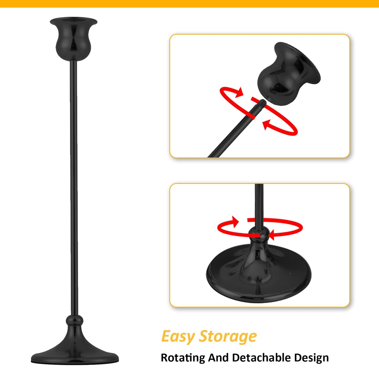 Taper Candle Holder Tall Vintage Metal Candlestick Holders Candle Stick Candelabra for Halloween Thanksgiving Christmas Holiday Wedding (Matt Black, 2 Sets (6 pcs))